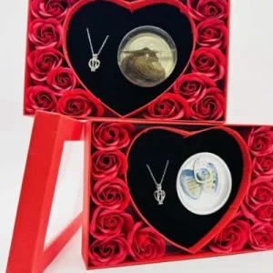 Love Rose Heart Shape Pearl Necklace Set Gift Box